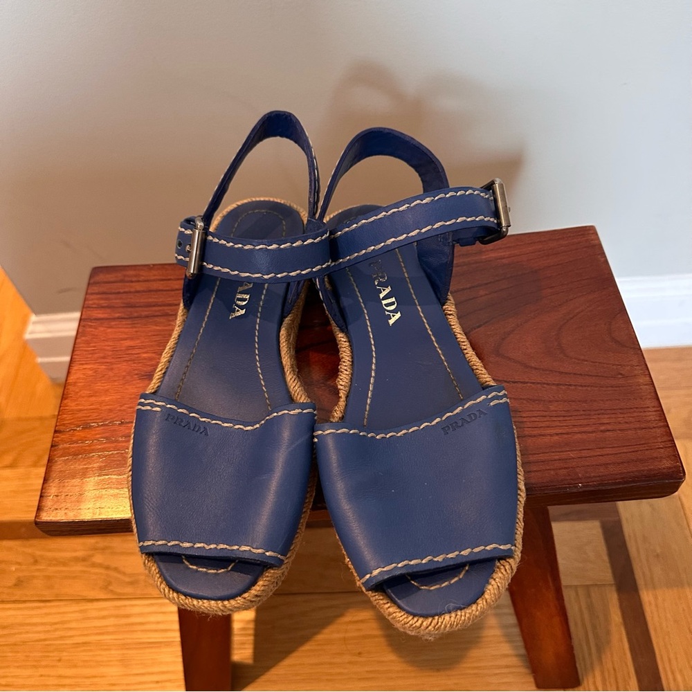 Blue Prada Leather Espadrille Sandals, size 36 - Picture 6 of 8
